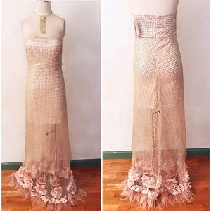 LAST OnE! Feather flower sheer Sequin Prom wedding gown